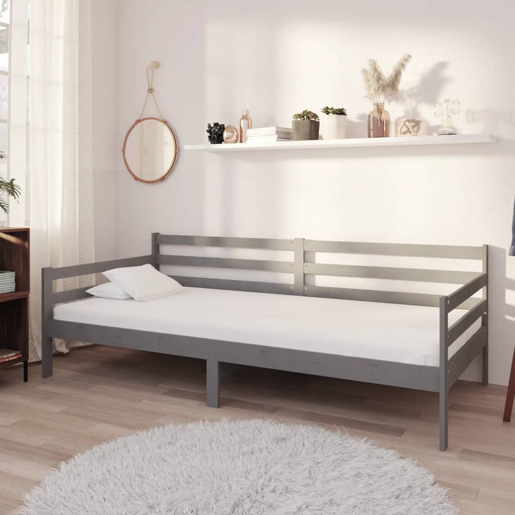 vidaXL Pat de zi, 90x200 cm, gri, lemn masiv de pin vidaXL Pat de zi, 90x200 cm, gri, lemn masiv de pin