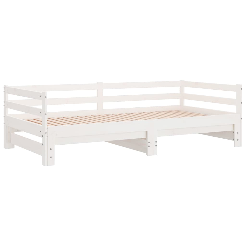 vidaXL Pat extensibil de zi, alb, 2x(90x200) cm, lemn masiv de pin vidaXL Pat extensibil de zi, alb, 2x(90x200) cm, lemn masiv de pin