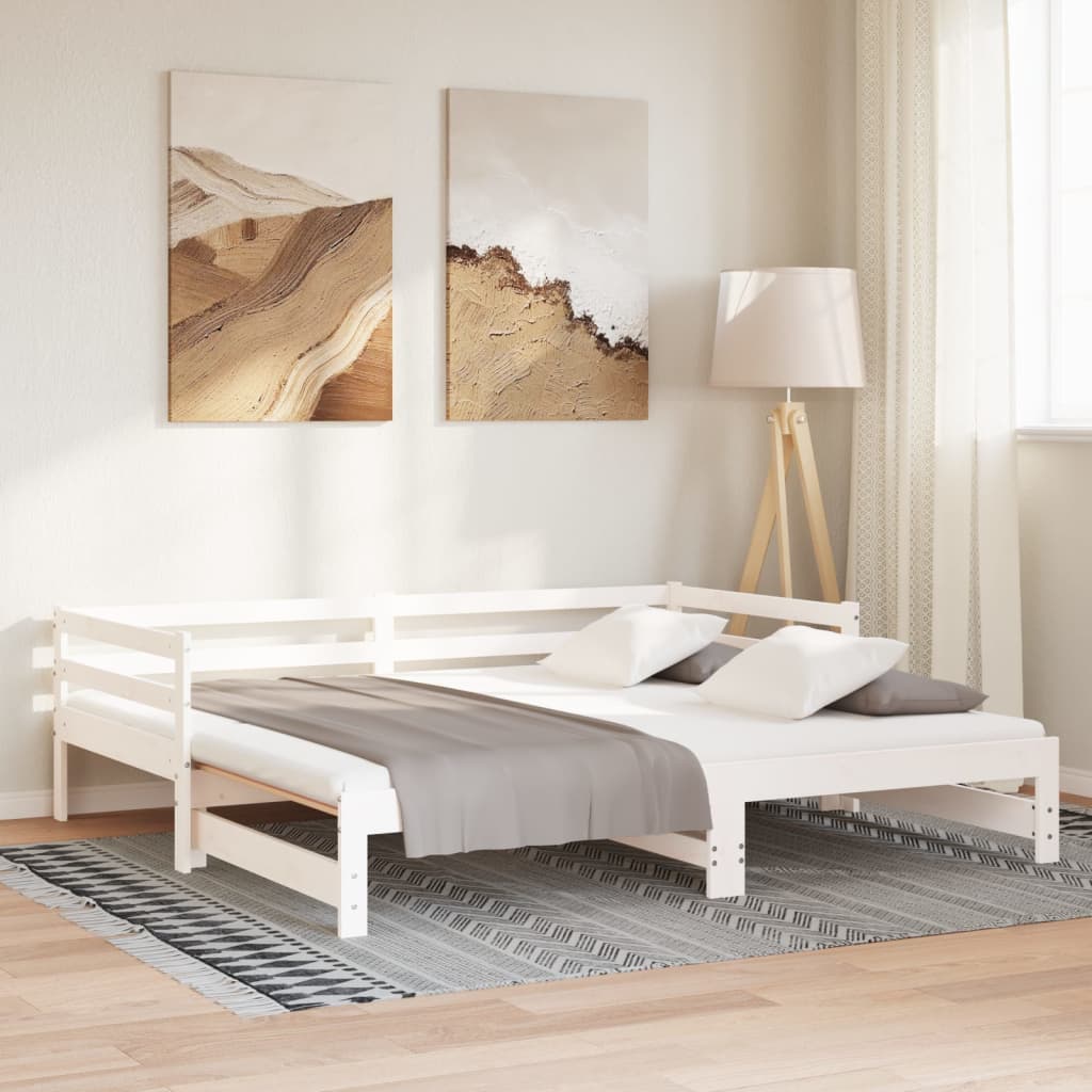 vidaXL Pat extensibil de zi, alb, 2x(90x200) cm, lemn masiv de pin vidaXL Pat extensibil de zi, alb, 2x(90x200) cm, lemn masiv de pin
