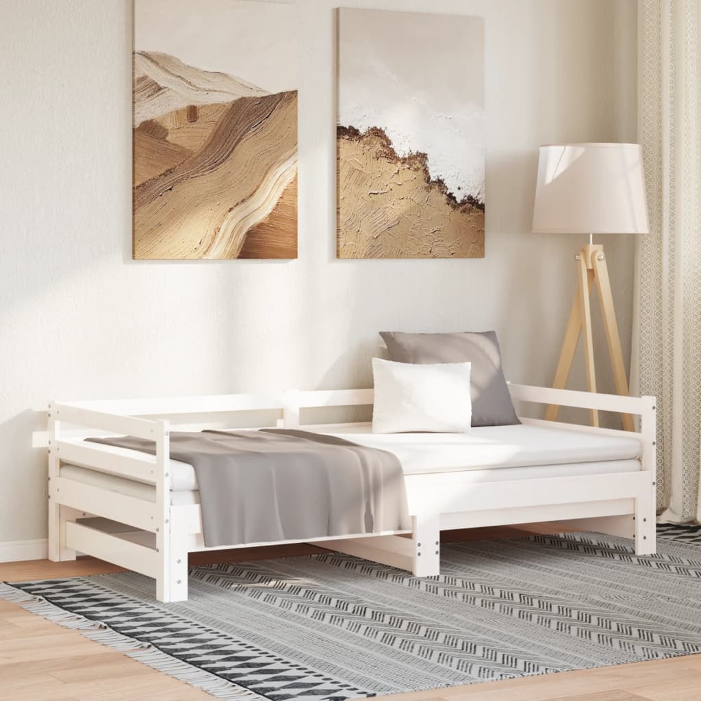 vidaXL Pat extensibil de zi, alb, 2x(90x200) cm, lemn masiv de pin vidaXL Pat extensibil de zi, alb, 2x(90x200) cm, lemn masiv de pin