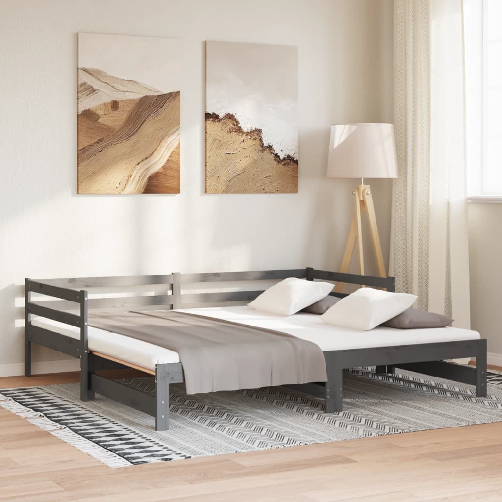 vidaXL Pat extensibil de zi, gri, 2x(90x200) cm, lemn masiv de pin