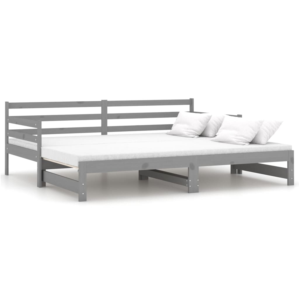 vidaXL Pat extensibil de zi, gri, 2x(90x200) cm, lemn masiv de pin vidaXL Pat extensibil de zi, gri, 2x(90x200) cm, lemn masiv de pin