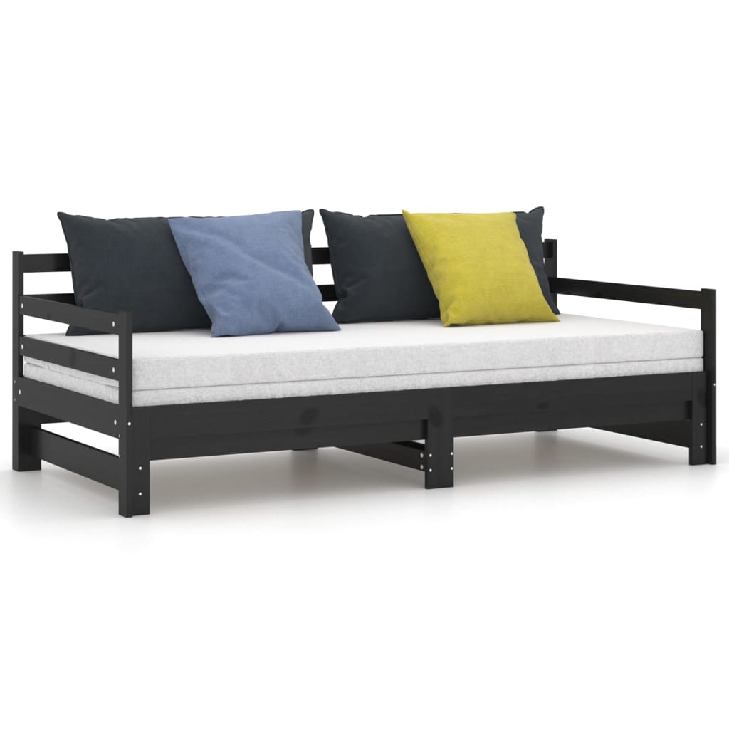 vidaXL Pat extensibil de zi, negru, 2x(90x200) cm, lemn masiv de pin