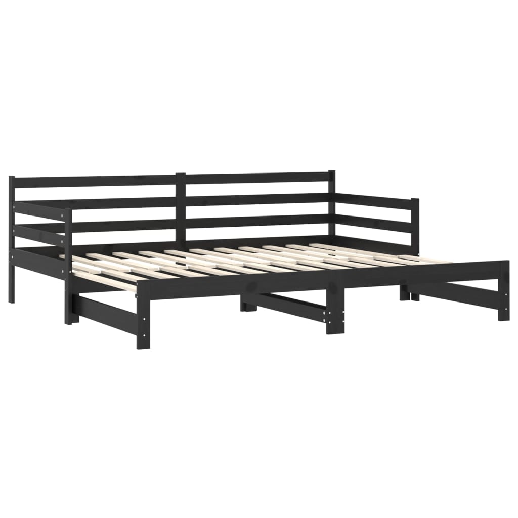 vidaXL Pat extensibil de zi, negru, 2x(90x200) cm, lemn masiv de pin