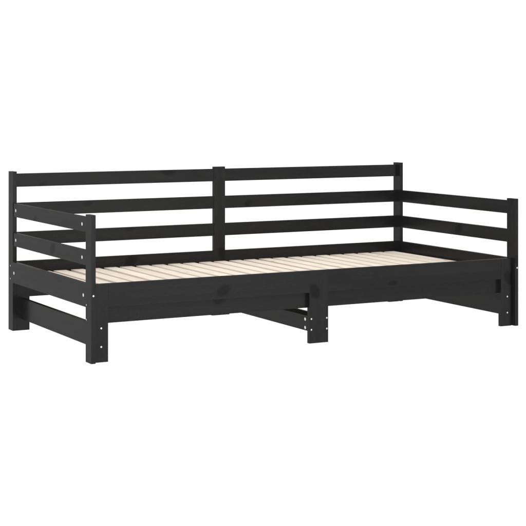 vidaXL Pat extensibil de zi, negru, 2x(90x200) cm, lemn masiv de pin