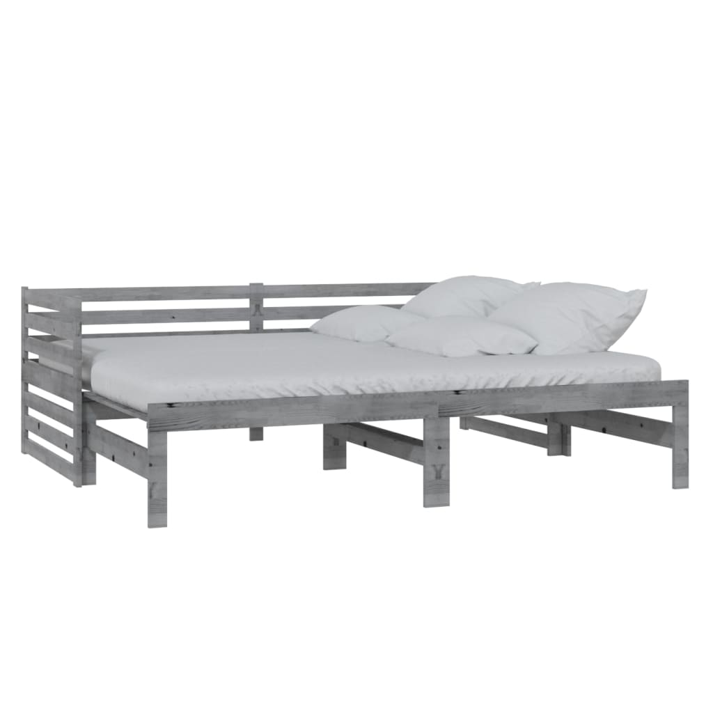 vidaXL Pat extensibil de zi, gri, 2x(90x200) cm, lemn masiv de pin vidaXL Pat extensibil de zi, gri, 2x(90x200) cm, lemn masiv de pin