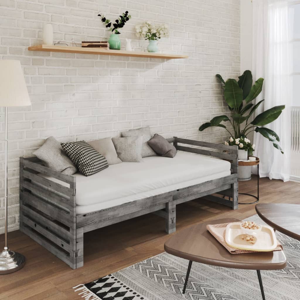 vidaXL Pat extensibil de zi, gri, 2x(90x200) cm, lemn masiv de pin vidaXL Pat extensibil de zi, gri, 2x(90x200) cm, lemn masiv de pin