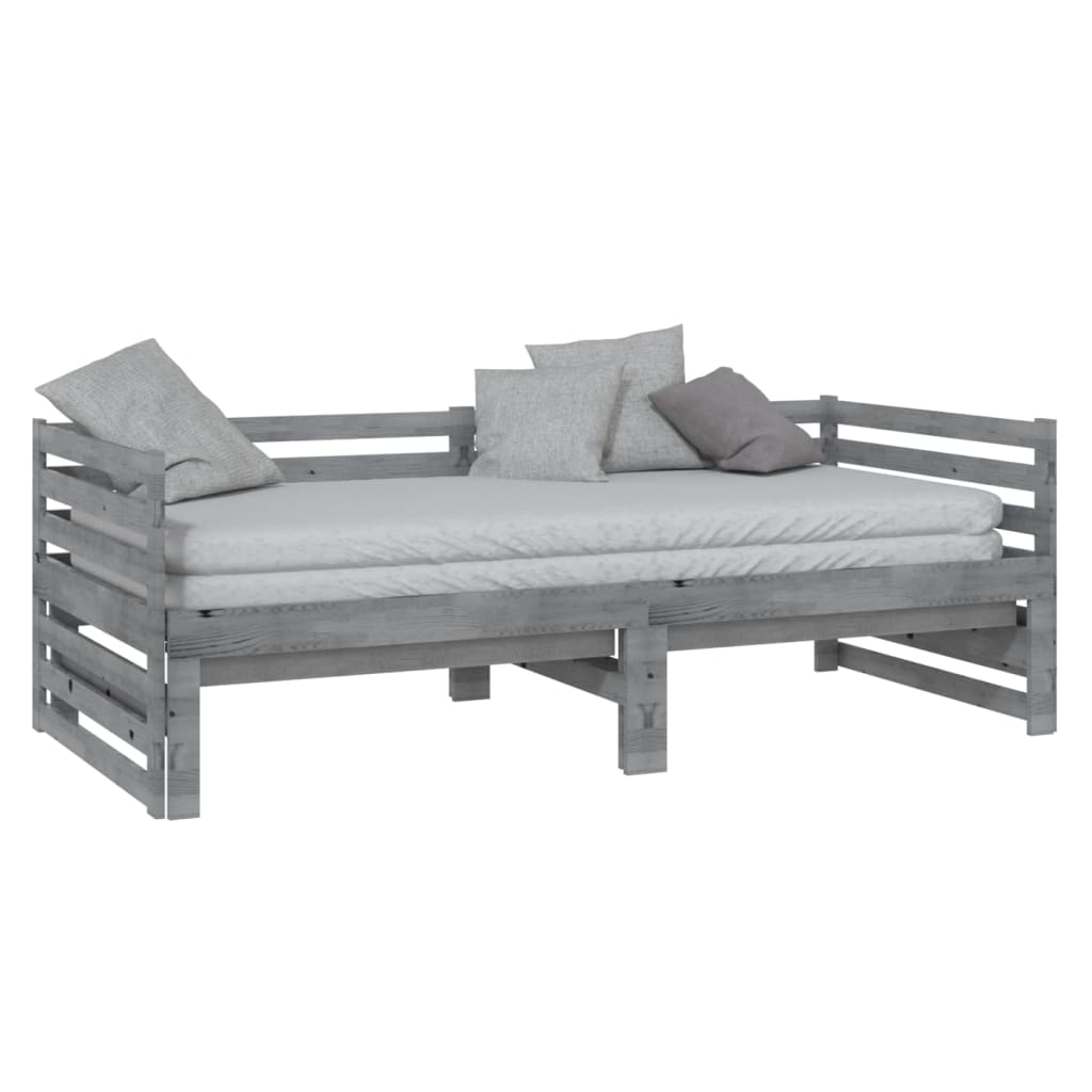 vidaXL Pat extensibil de zi, gri, 2x(90x200) cm, lemn masiv de pin vidaXL Pat extensibil de zi, gri, 2x(90x200) cm, lemn masiv de pin