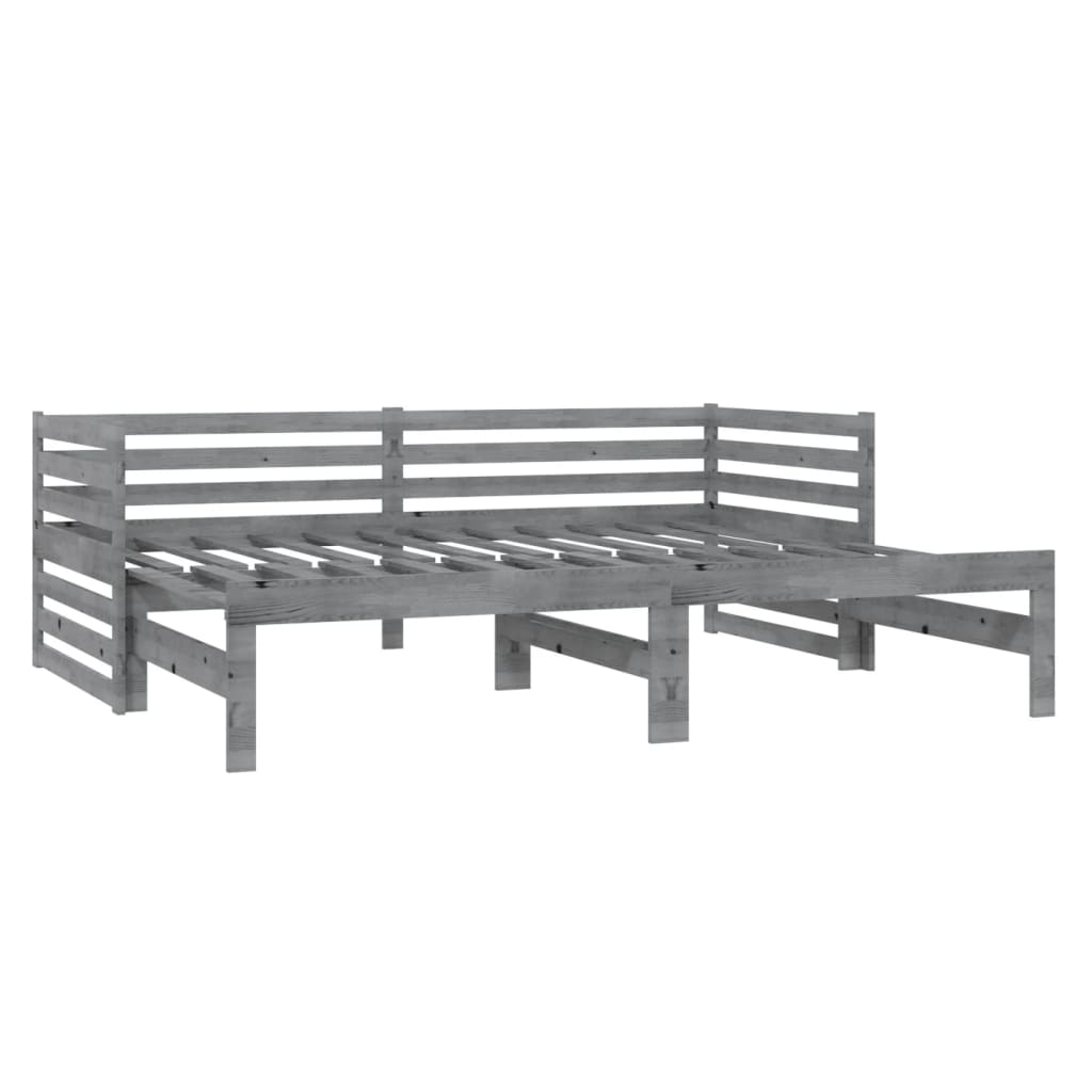 vidaXL Pat extensibil de zi, gri, 2x(90x200) cm, lemn masiv de pin vidaXL Pat extensibil de zi, gri, 2x(90x200) cm, lemn masiv de pin