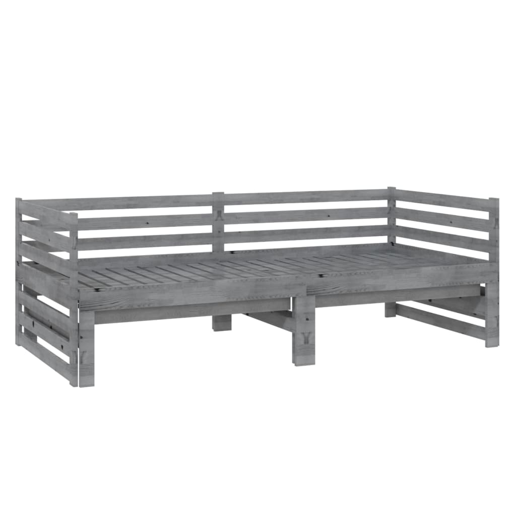 vidaXL Pat extensibil de zi, gri, 2x(90x200) cm, lemn masiv de pin vidaXL Pat extensibil de zi, gri, 2x(90x200) cm, lemn masiv de pin