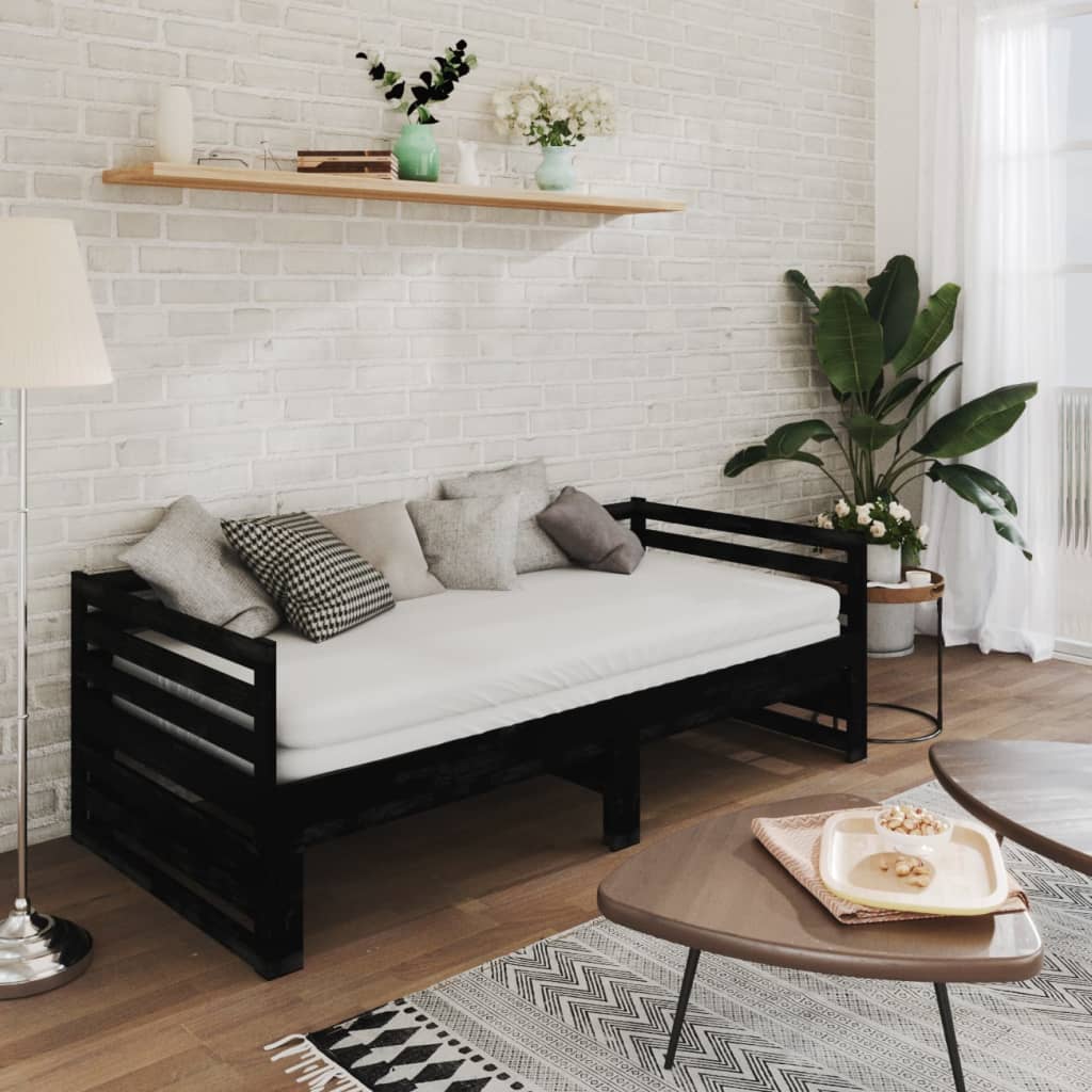 vidaXL Pat extensibil de zi, negru, 2x(90x200) cm, lemn masiv de pin vidaXL Pat extensibil de zi, negru, 2x(90x200) cm, lemn masiv de pin