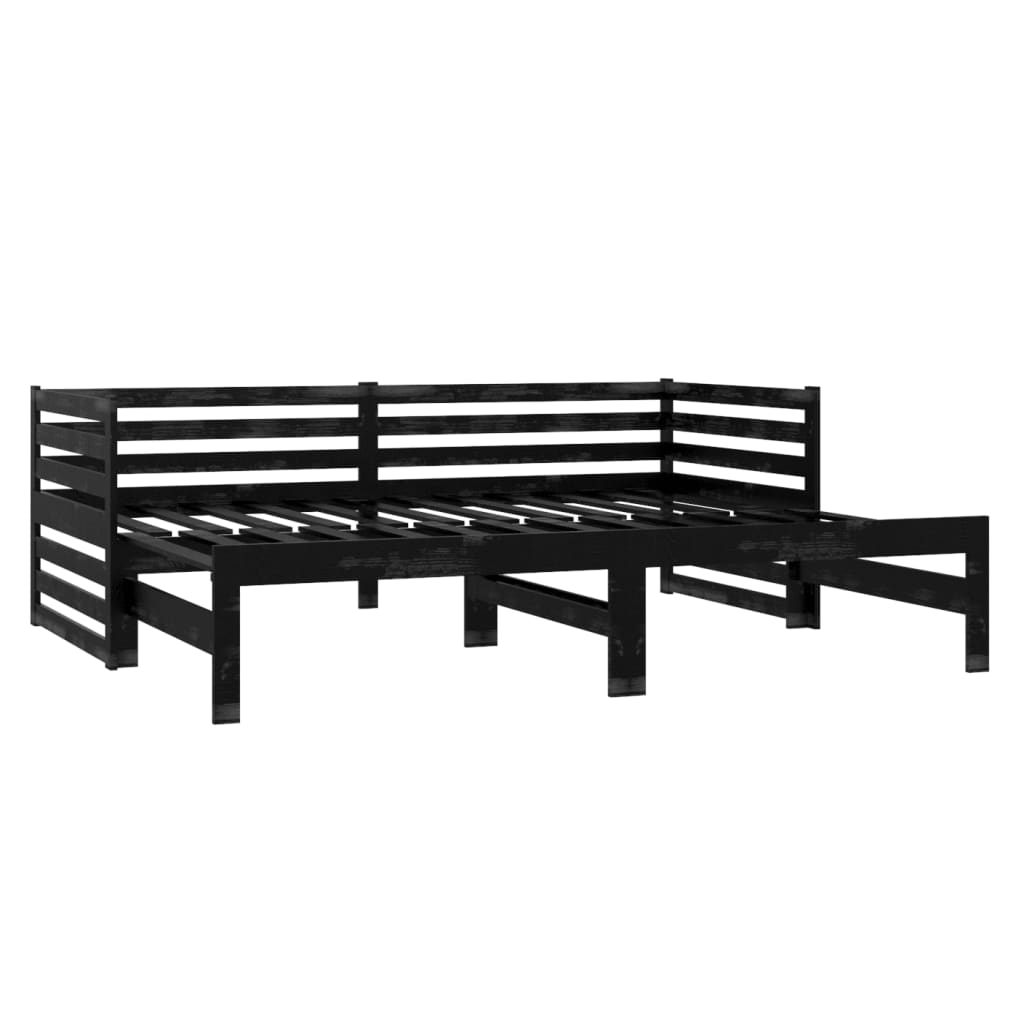 vidaXL Pat extensibil de zi, negru, 2x(90x200) cm, lemn masiv de pin vidaXL Pat extensibil de zi, negru, 2x(90x200) cm, lemn masiv de pin