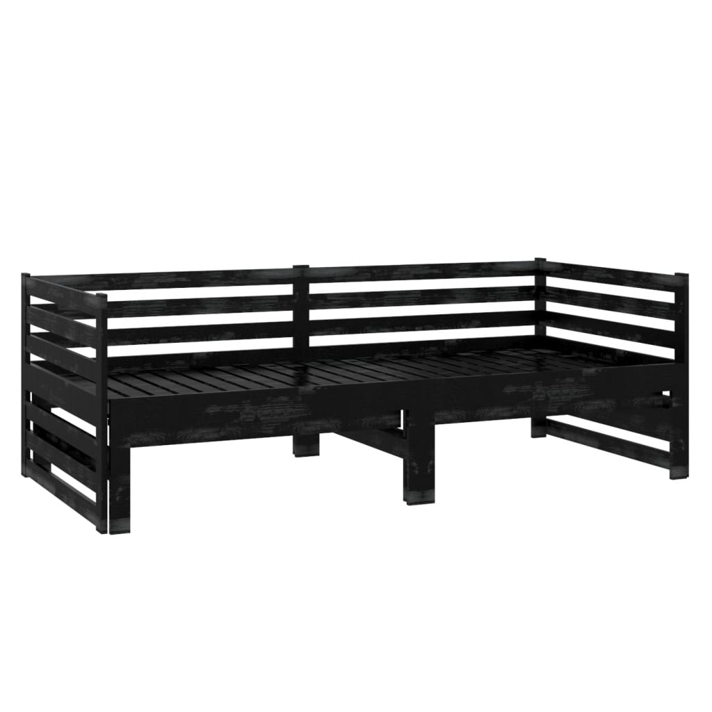 vidaXL Pat extensibil de zi, negru, 2x(90x200) cm, lemn masiv de pin vidaXL Pat extensibil de zi, negru, 2x(90x200) cm, lemn masiv de pin