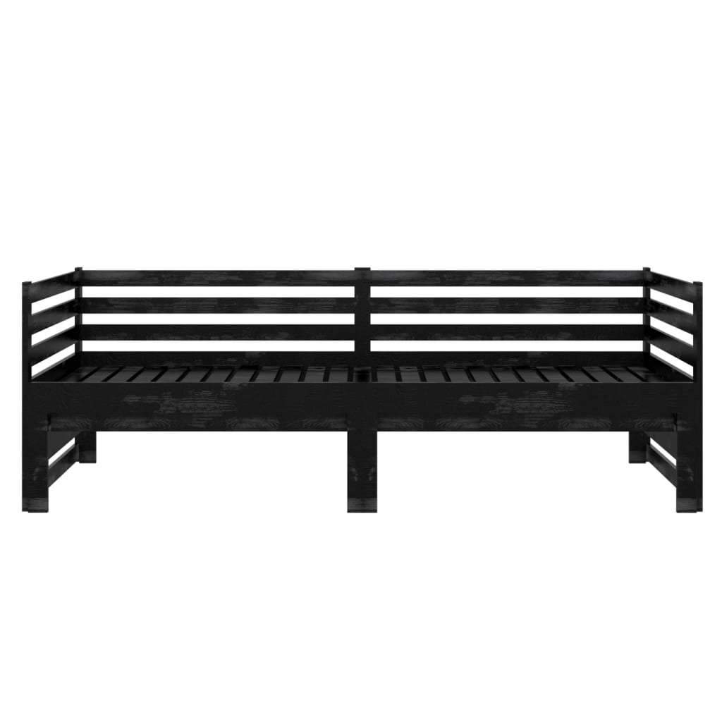 vidaXL Pat extensibil de zi, negru, 2x(90x200) cm, lemn masiv de pin vidaXL Pat extensibil de zi, negru, 2x(90x200) cm, lemn masiv de pin