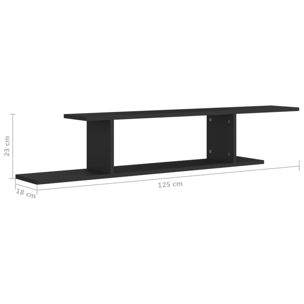 vidaXL Raft TV cu montaj pe perete, negru, 125x18x23 cm, PAL vidaXL Raft TV cu montaj pe perete, negru, 125x18x23 cm, PAL