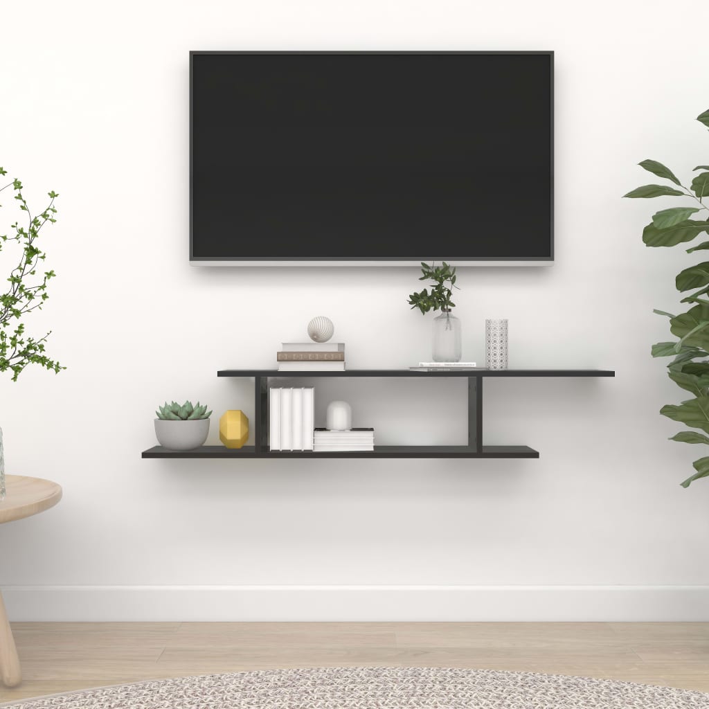 vidaXL Raft TV cu montaj pe perete, negru, 125x18x23 cm, PAL vidaXL Raft TV cu montaj pe perete, negru, 125x18x23 cm, PAL