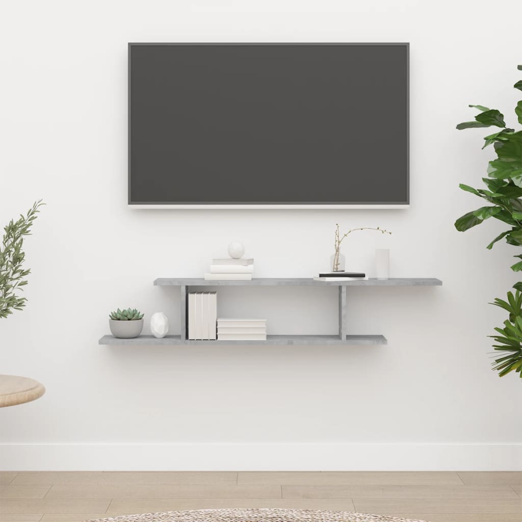 vidaXL Raft TV cu montaj pe perete, gri beton, 125x18x23 cm, PAL vidaXL Raft TV cu montaj pe perete, gri beton, 125x18x23 cm, PAL