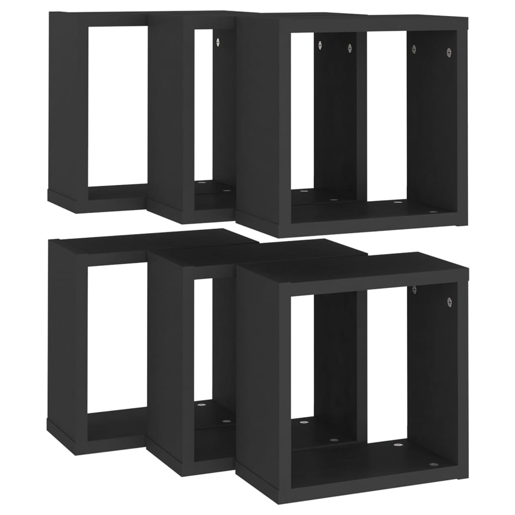 vidaXL Rafturi de perete cub, 6 buc., negru, 30x15x30 cm vidaXL Rafturi de perete cub, 6 buc., negru, 30x15x30 cm