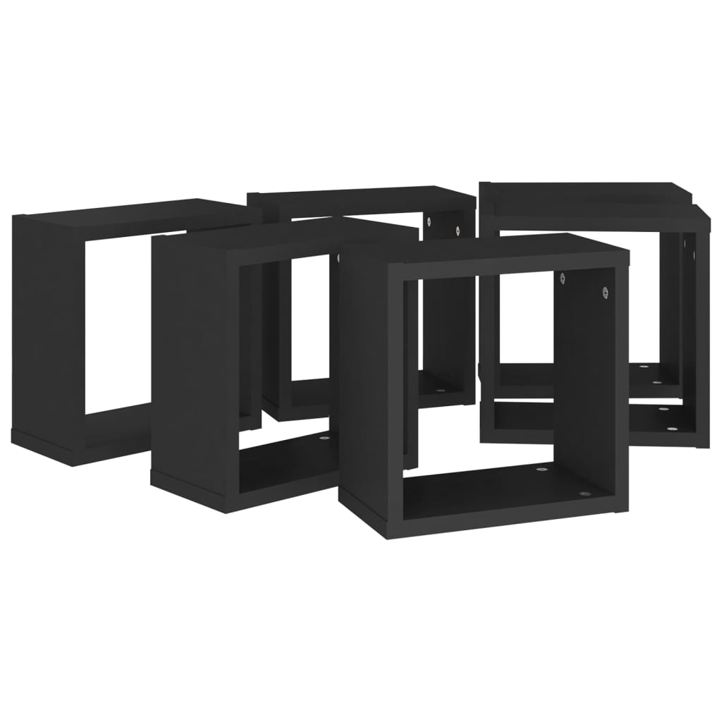 vidaXL Rafturi de perete cub, 6 buc., negru, 30x15x30 cm vidaXL Rafturi de perete cub, 6 buc., negru, 30x15x30 cm