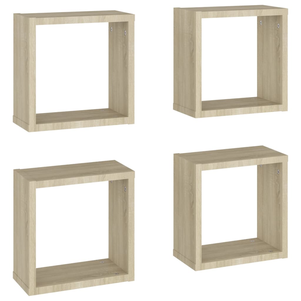 vidaXL Rafturi de perete cub, 4 buc., stejar sonoma, 30x15x30 cm vidaXL Rafturi de perete cub, 4 buc., stejar sonoma, 30x15x30 cm