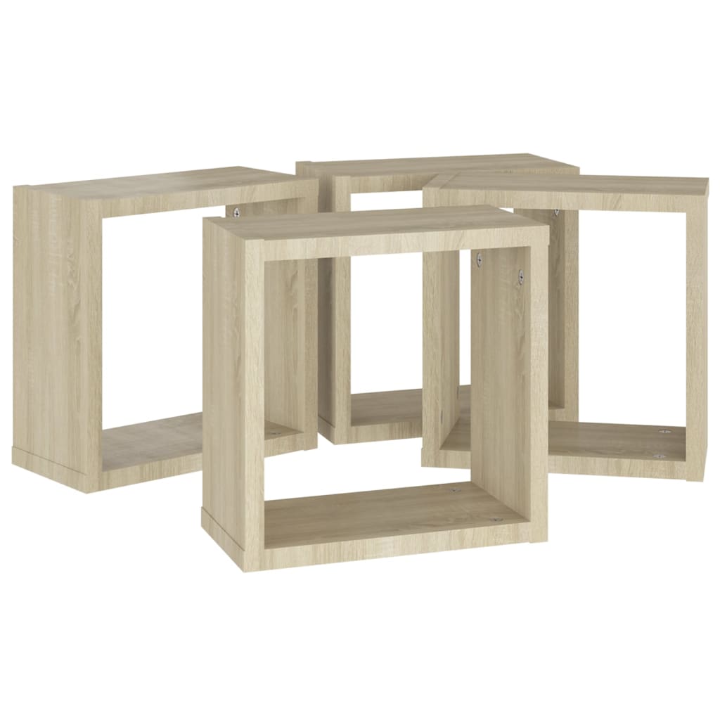 vidaXL Rafturi de perete cub, 4 buc., stejar sonoma, 30x15x30 cm vidaXL Rafturi de perete cub, 4 buc., stejar sonoma, 30x15x30 cm