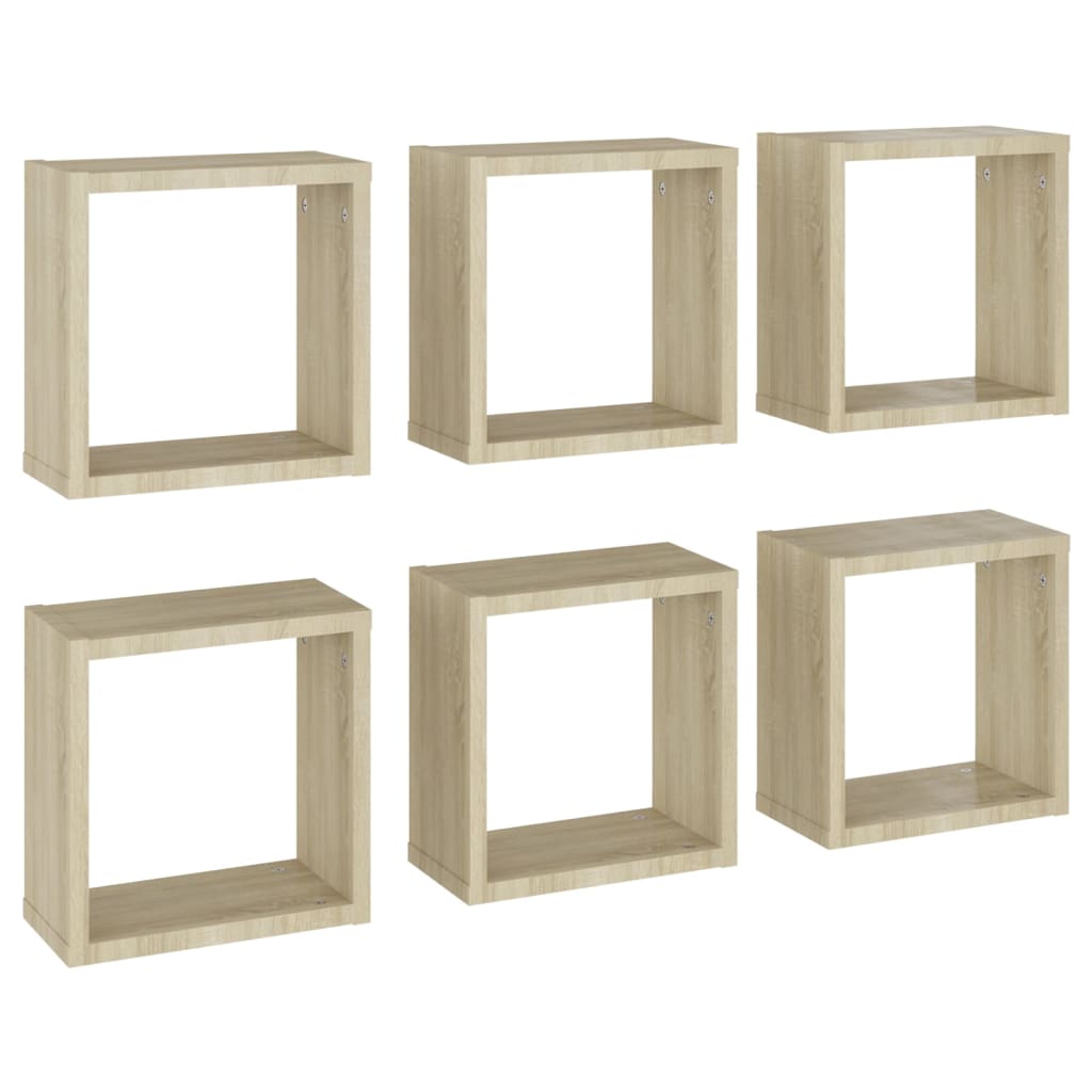 vidaXL Rafturi de perete cub, 6 buc., stejar sonoma, 30x15x30 cm