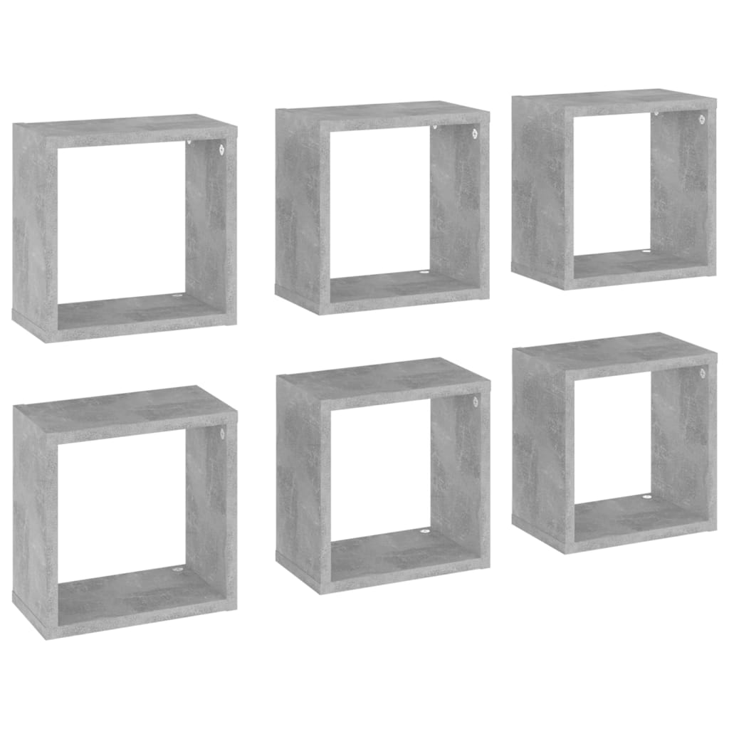 vidaXL Rafturi perete în formă de cub, 6 buc., gri beton, 26x15x26 cm vidaXL Rafturi perete în formă de cub, 6 buc., gri beton, 26x15x26 cm