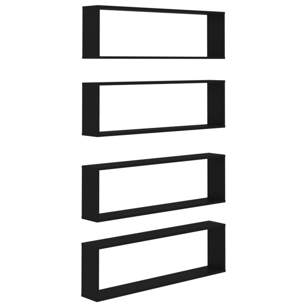 vidaXL Raft de perete cub, 4 buc., negru, 100x15x30 cm, PAL vidaXL Raft de perete cub, 4 buc., negru, 100x15x30 cm, PAL