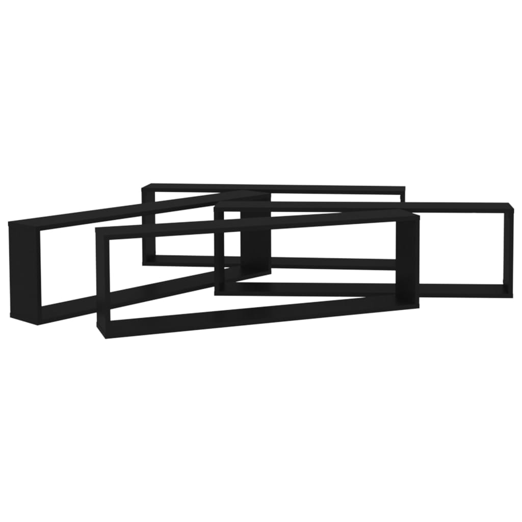 vidaXL Raft de perete cub, 4 buc., negru, 100x15x30 cm, PAL vidaXL Raft de perete cub, 4 buc., negru, 100x15x30 cm, PAL