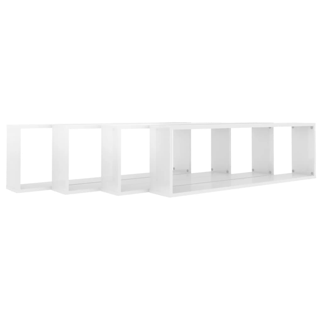 vidaXL Rafturi de perete cub, 4 buc., alb extralucios, 100x15x30 cm, PAL