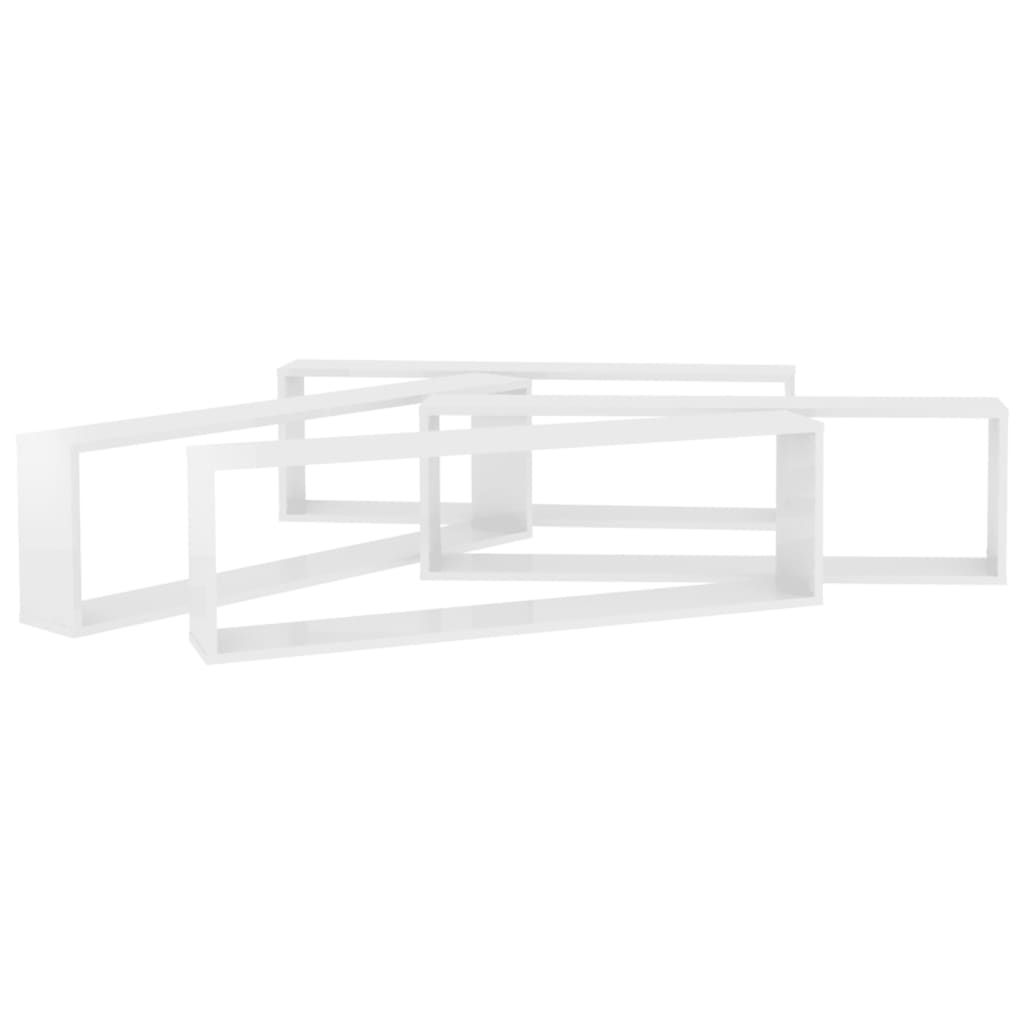 vidaXL Rafturi de perete cub, 4 buc., alb extralucios, 100x15x30 cm, PAL