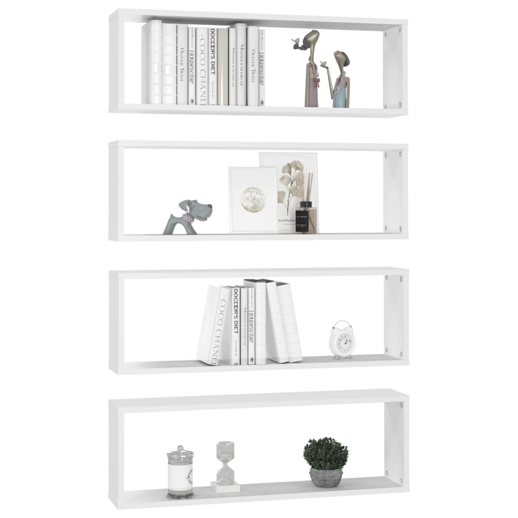 vidaXL Rafturi de perete cub, 4 buc., alb, 80x15x26,5cm lemn prelucrat