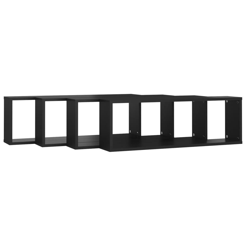 vidaXL Rafturi de perete cub 4 buc. negru 80x15x26,5 cm lemn prelucrat vidaXL Rafturi de perete cub 4 buc. negru 80x15x26,5 cm lemn prelucrat