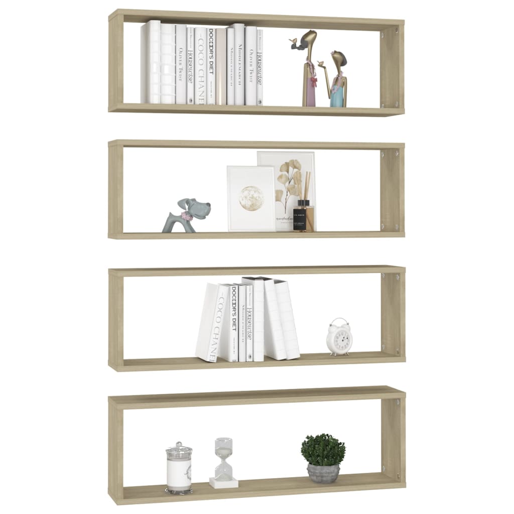 vidaXL Rafturi de perete cub, 4 buc., stejar sonoma, 80x15x26,5cm lemn