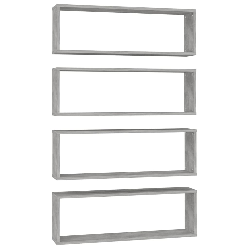 vidaXL Rafturi de perete cub, 4 buc., gri beton, 80x15x26,5 cm, PAL vidaXL Rafturi de perete cub, 4 buc., gri beton, 80x15x26,5 cm, PAL