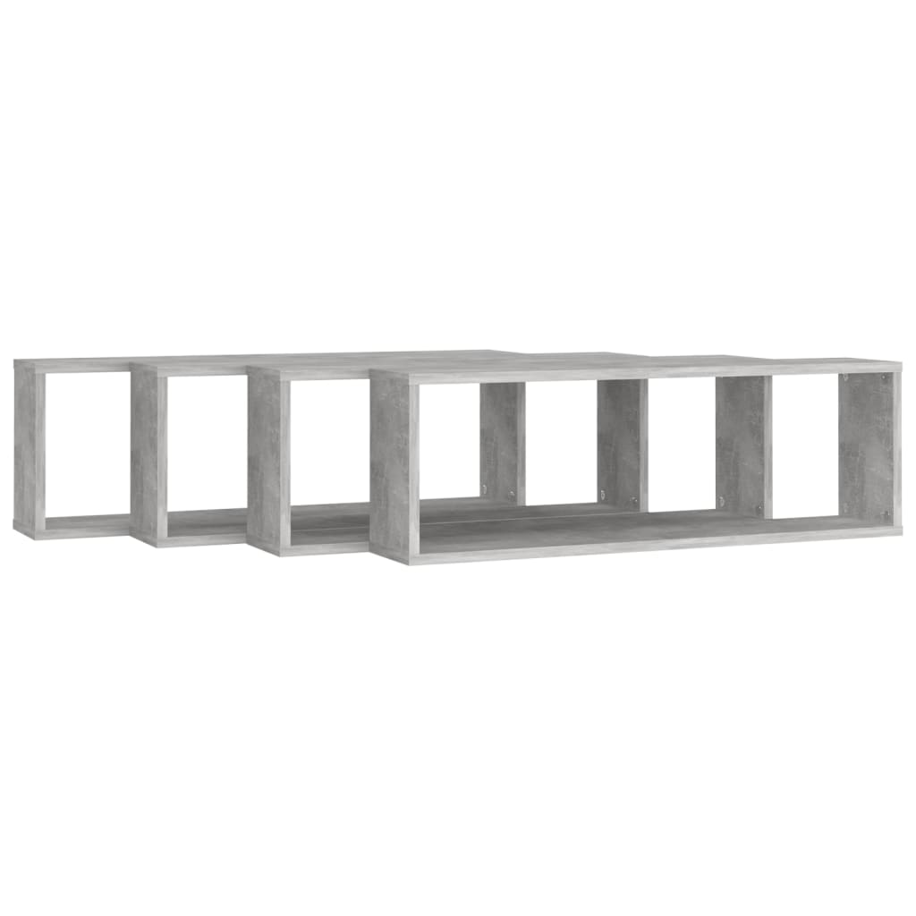 vidaXL Rafturi de perete cub, 4 buc., gri beton, 80x15x26,5 cm, PAL vidaXL Rafturi de perete cub, 4 buc., gri beton, 80x15x26,5 cm, PAL