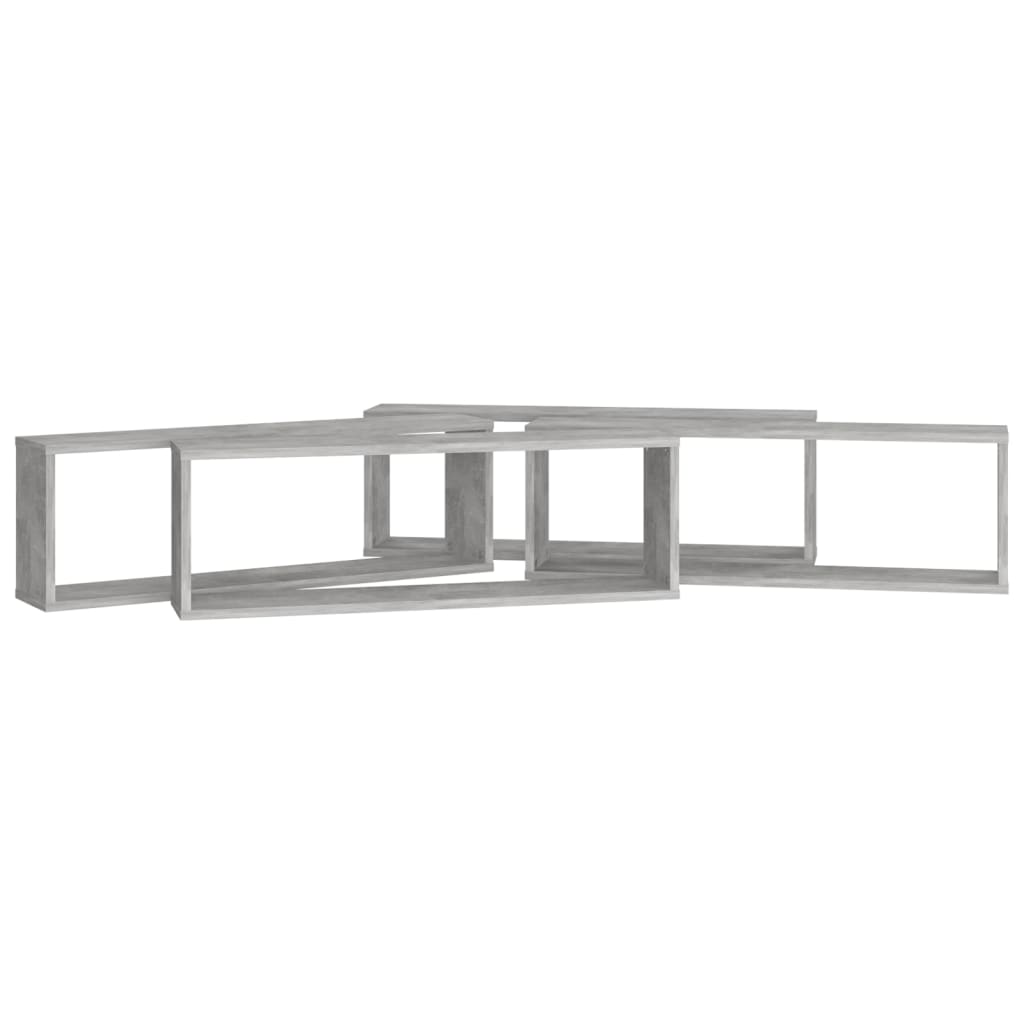 vidaXL Rafturi de perete cub, 4 buc., gri beton, 80x15x26,5 cm, PAL vidaXL Rafturi de perete cub, 4 buc., gri beton, 80x15x26,5 cm, PAL