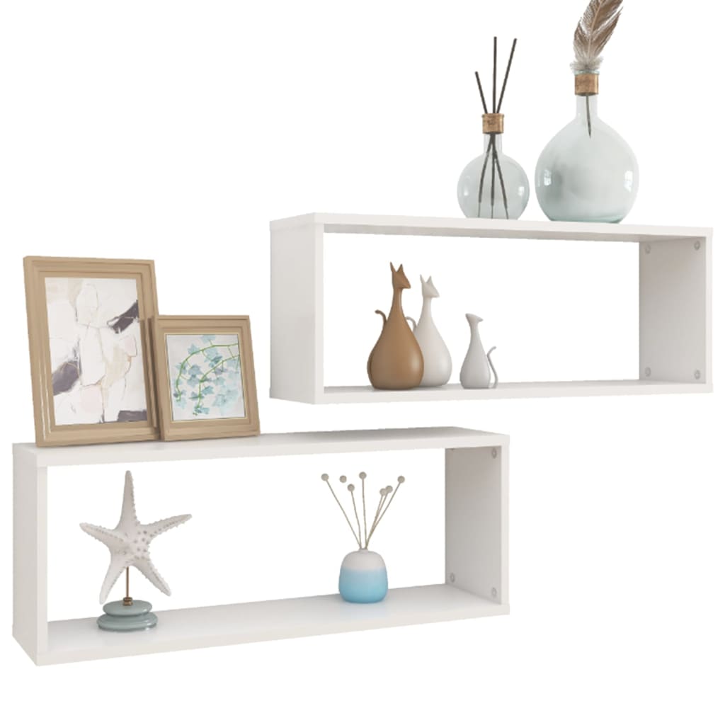 vidaXL Rafturi de perete cub 2 bucăți alb 60x15x23 cm lemn prelucrat vidaXL Rafturi de perete cub 2 bucăți alb 60x15x23 cm lemn prelucrat