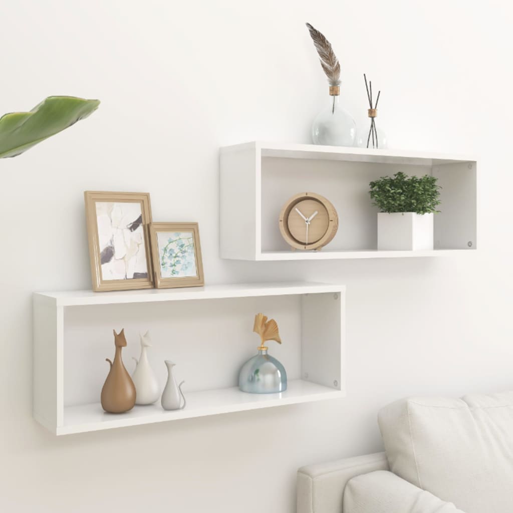 vidaXL Rafturi de perete cub 2 bucăți alb 60x15x23 cm lemn prelucrat vidaXL Rafturi de perete cub 2 bucăți alb 60x15x23 cm lemn prelucrat