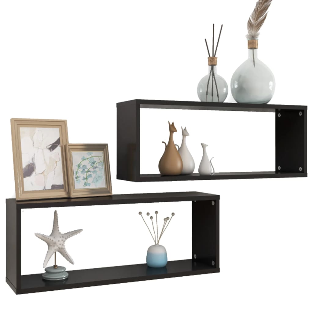 vidaXL Rafturi de perete cub 2 buc. negru 60x15x23 cm lemn prelucrat vidaXL Rafturi de perete cub 2 buc. negru 60x15x23 cm lemn prelucrat