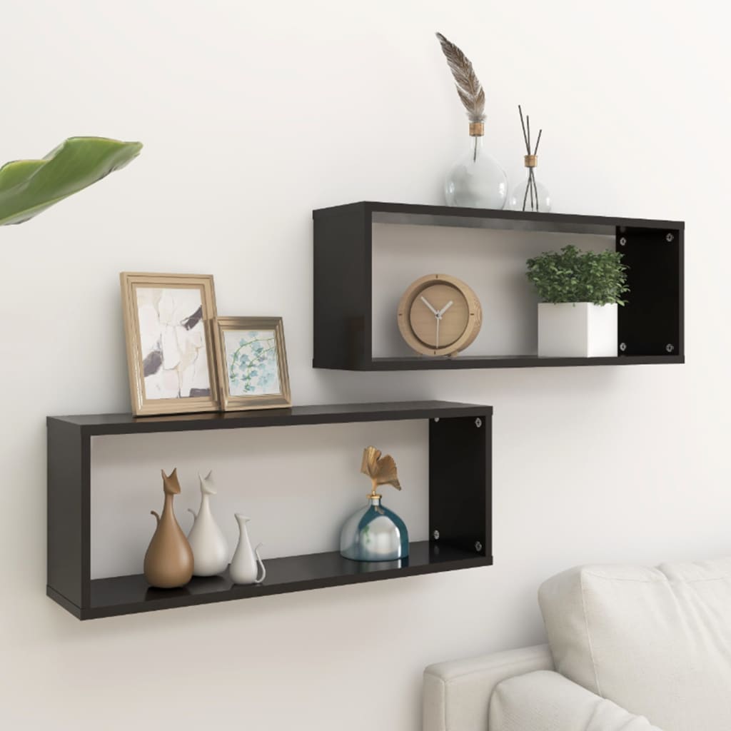 vidaXL Rafturi de perete cub 2 buc. negru 60x15x23 cm lemn prelucrat vidaXL Rafturi de perete cub 2 buc. negru 60x15x23 cm lemn prelucrat