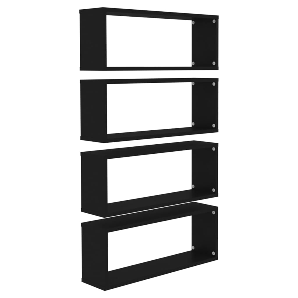 vidaXL Rafturi de perete în formă de cub, 4 bucăți, negru, 60x15x23 cm, PAL vidaXL Rafturi de perete în formă de cub, 4 bucăți, negru, 60x15x23 cm, PAL