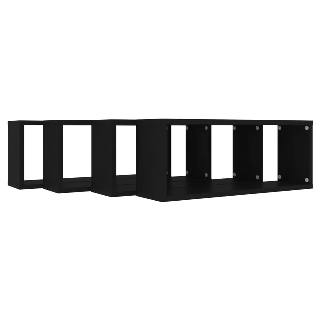vidaXL Rafturi de perete în formă de cub, 4 bucăți, negru, 60x15x23 cm, PAL vidaXL Rafturi de perete în formă de cub, 4 bucăți, negru, 60x15x23 cm, PAL