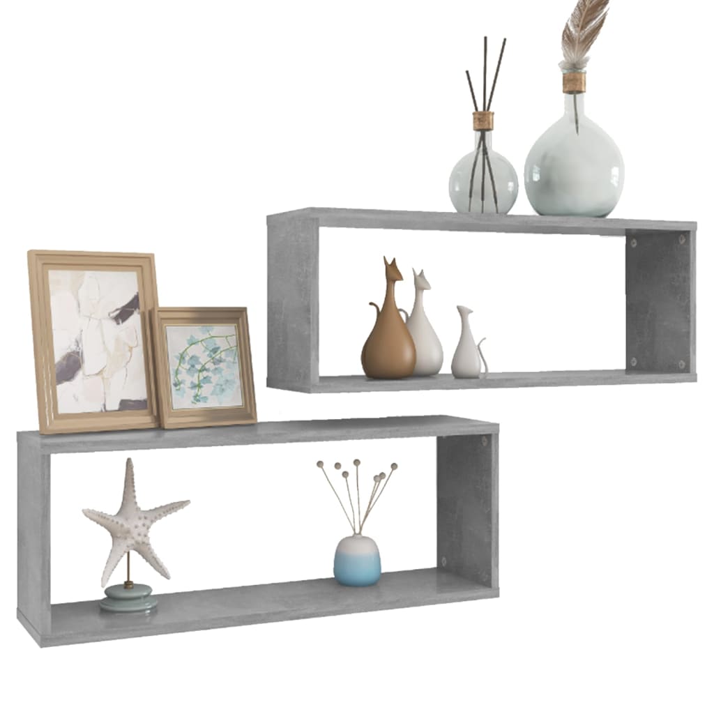 vidaXL Rafturi de perete cub, 2 buc, gri beton, 60x15x23 cm, PAL vidaXL Rafturi de perete cub, 2 buc, gri beton, 60x15x23 cm, PAL