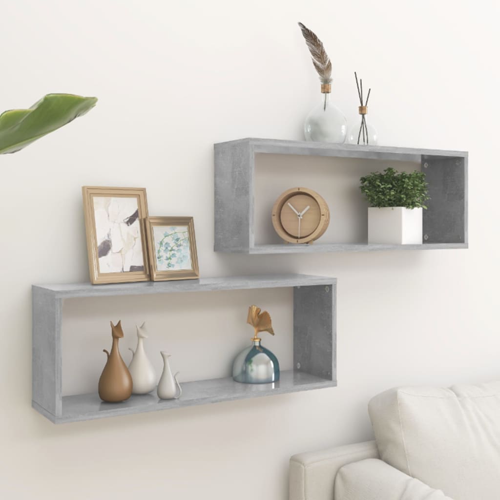 vidaXL Rafturi de perete cub, 2 buc, gri beton, 60x15x23 cm, PAL vidaXL Rafturi de perete cub, 2 buc, gri beton, 60x15x23 cm, PAL