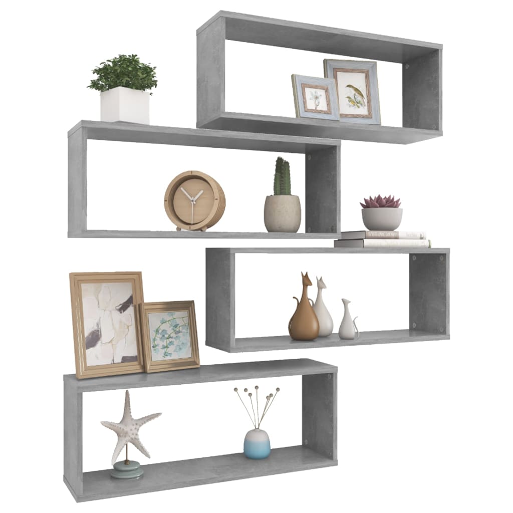 vidaXL Rafturi de perete cub, 4 buc, gri beton, 60x15x23 cm, PAL vidaXL Rafturi de perete cub, 4 buc, gri beton, 60x15x23 cm, PAL