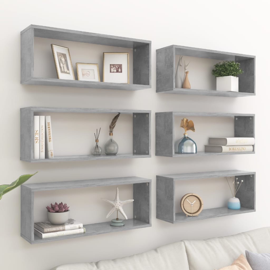vidaXL Rafturi de perete cub, 6 buc, gri beton, 60x15x23 cm, PAL vidaXL Rafturi de perete cub, 6 buc, gri beton, 60x15x23 cm, PAL