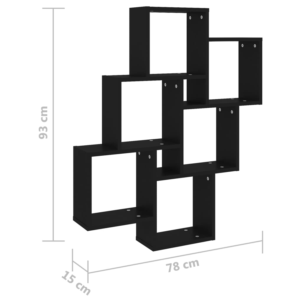 vidaXL Raft de perete cub, negru, 78x15x93 cm, PAL vidaXL Raft de perete cub, negru, 78x15x93 cm, PAL