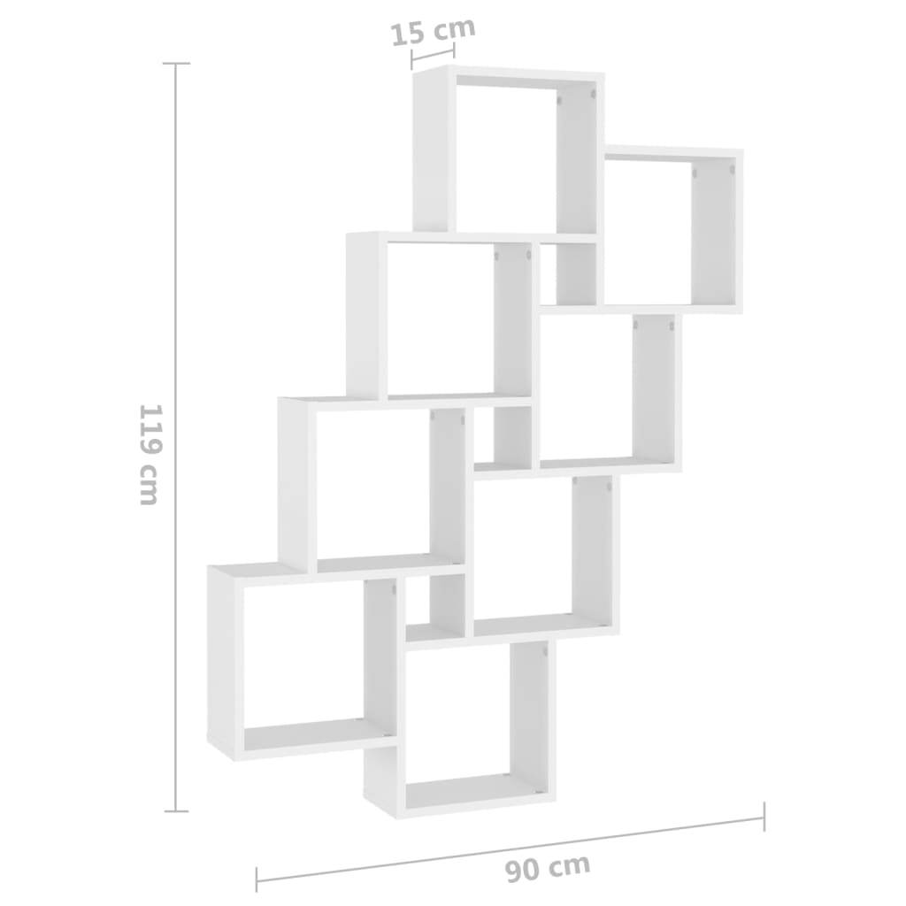 vidaXL Raft de perete cub, alb, 90x15x119 cm, PAL
