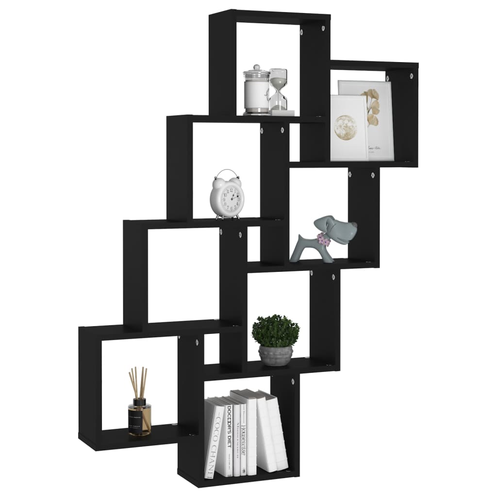 vidaXL Raft de perete cub, negru, 90x15x119 cm, PAL vidaXL Raft de perete cub, negru, 90x15x119 cm, PAL